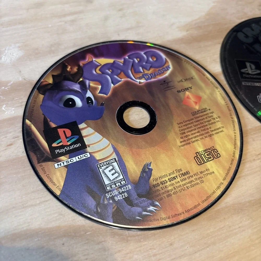Spyro The Dragon & Crash Bandicoot 2 PS1 Games Lot Of 2 No Cases Disk Only